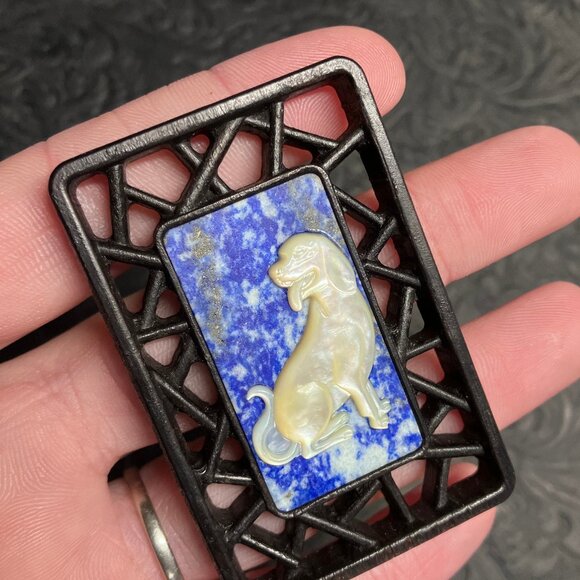 Labrador Retriever Dog Mother of Pearl Lapis Lazuli Pendant Cabochon Mini Art - Picture 3 of 10